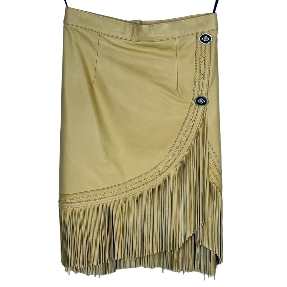 VINTAGE CONTINENTAL LEATHER SOUTHWEST BOLERO FRINGE CONCHO LAMB JACKET SKIRT SET - Picture 7 of 16